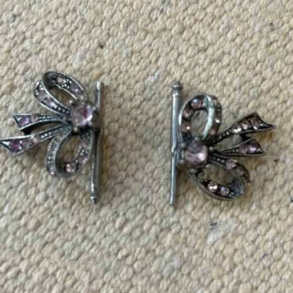 Vintage Pomerantz Bow Shaped Pink Rhinestone Women’s Cufflinks 
7/8" x 7/8". - Picture 4 of 6